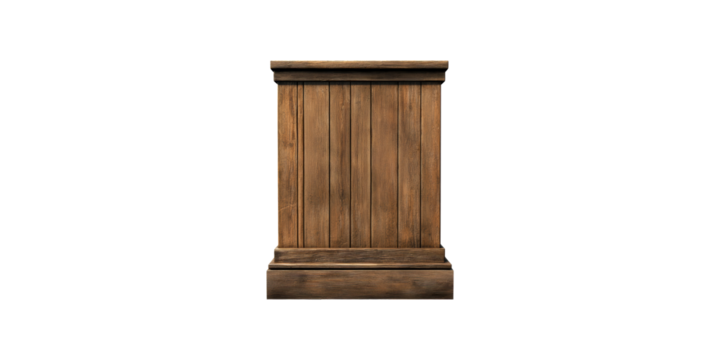 Wooden pedestal with vertical planks isolated on transparent background