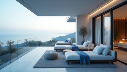 Fototapeta premium Coastal design of modern Balcony on winter, cinematic photography