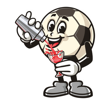 recommend clip art: Cartoon mascot character of Football or Soccer ball making cocktail
