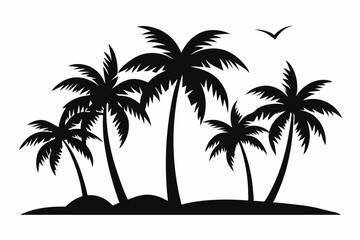 Tropical Palm Tree Silhouette Art, silhouette palm tree vector  illustration for t-shirt design 
