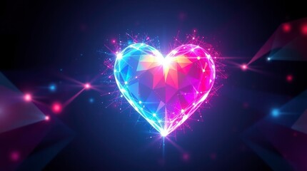 Glowing Neon Heart Low Poly Art Digital Wallpaper
