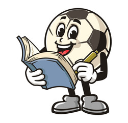 Cartoon mascot character of Football or Soccer ball with book