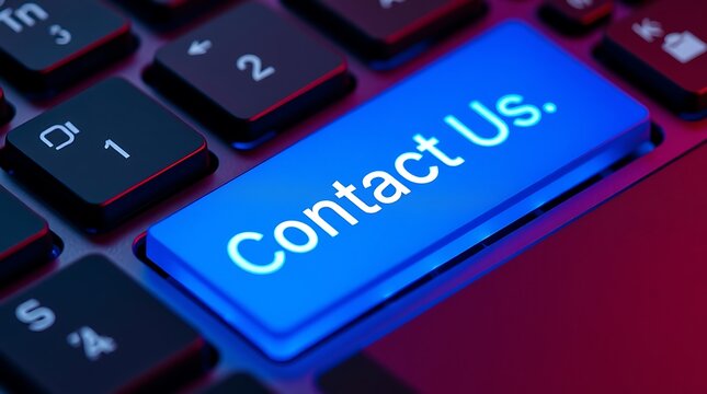 Blue "Contact Us" Button &ndash; Online Contact and Communication Concept, customer support, help desk, chat support, email us, call us, message us, support center

