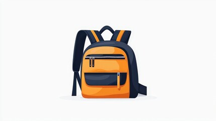 Naklejka premium Stylish Orange Backpack with Black Stripes and Pocket on White Background for Daily Use