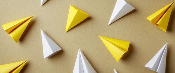 Colorful Paper Airplanes on Beige Background for Creative Projects