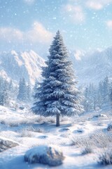 Obraz premium Winter Scene with Snow-Covered Pine Tree