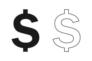 Set of US dollar currency symbol isolated on white background. Gold, copper, silver, green, and white dollar sign. Money currency sign