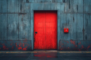 industrial red door gray wall logistics space fire hydrant modern architecture