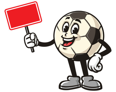 recommend clip art: Cartoon mascot character of Football or Soccer ball holding blank signboard