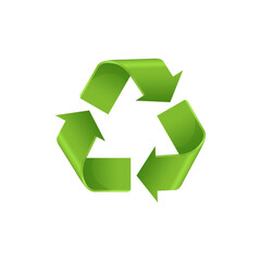 Obraz premium Green 3d icon arrows recycle eco symbol vector illustration isolated on white background. Recycled sign