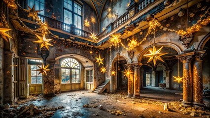 Obraz premium Magical Winter Garland: Gold & Silver Stars Festive Decoration