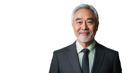 Smiling senior asian businessman on transparent background