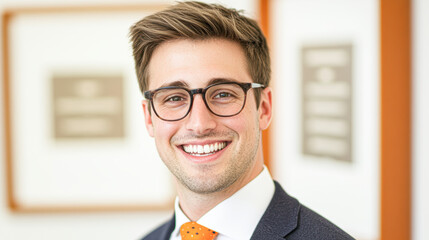 Naklejka premium Confident young businessman professional indoor office portrait photography