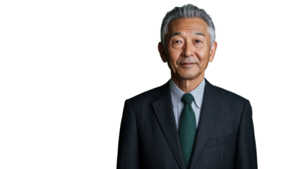 Senior asian businessman smiling on transparent background