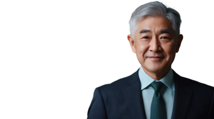 Smiling senior businessman posing on transparent background