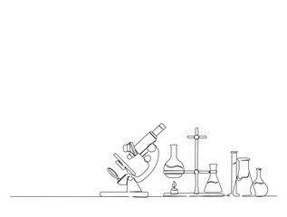 Continuous one line drawing of laboratory test tubes. laboratory equipment set in single line draw illustration. Editable stroke.