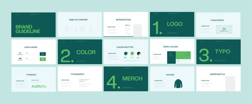 Brand identity design template. Creative brand guidelines layout. Logo and brand strategy guide. Brand manual presentation. Brand strategy design. Logo guideline book. - Powered by Adobe