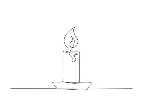 Continuous one line drawing of burning fire candle. Candle in single line draw illustration. Editable stroke.