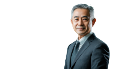 Portrait of smiling senior asian businessman on transparent background