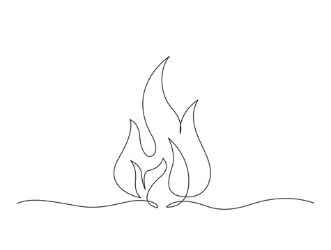 Continuous one line drawing of fire flames design. Fire in single line draw illustration. Editable stroke.