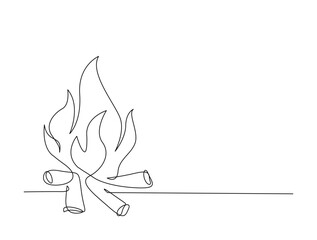 Continuous one line drawing of Bonfire design. Fire place in single line draw illustration. Editable stroke.