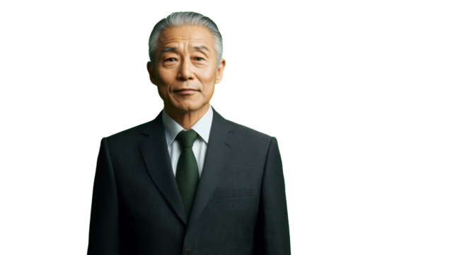 Senior businessman posing with confidence on transparent background