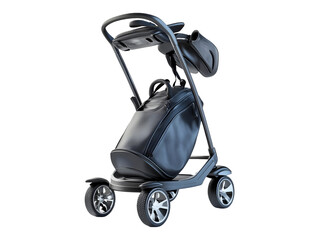 Modern black golf cart isolated on png background with its stylish design, a perfect choice for a golf enthusiast who values style and convenience 