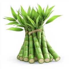 Fototapeta premium Bamboo stalks with fresh green leaves, isolated on white background