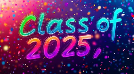 Celebrating graduation of the class of 2025 festive atmosphere school auditorium announcement visual colorful background joyful moment