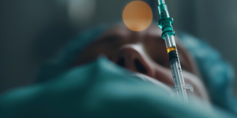 Syringe delivering anesthesia to patient during surgery