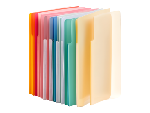 A colorful set of expanding files showcasing various vibrant colorsisolated on transparent background, PNG, cut out - Powered by Adobe