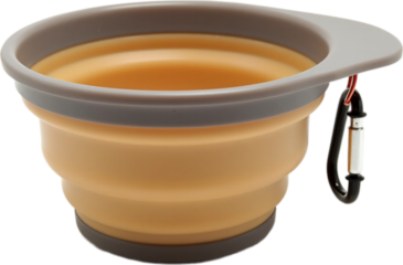 Collapsible silicone dog bowl with a metal carabiner