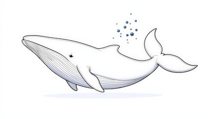 Obraz premium Cartoon Style Illustration of a Blue Whale Swimming in Clear Ocean Waters with Bubbles