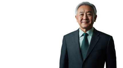 Smiling senior businessman portrait on transparent background