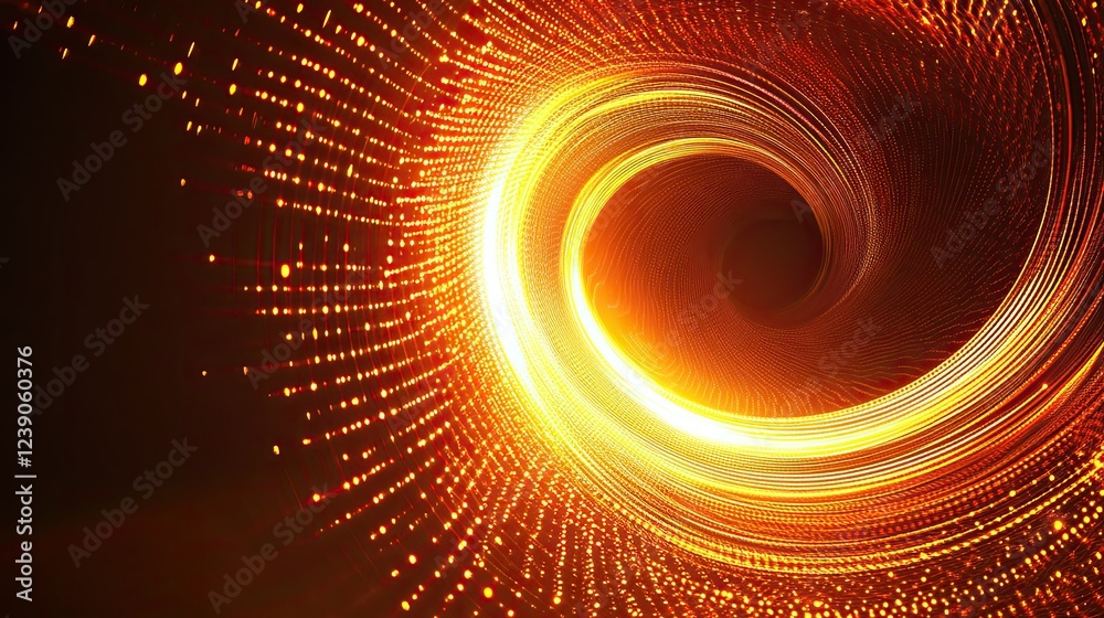 Poster circular tech design with dynamic glowing elements and radial lines, creating a sleek modern abstrac