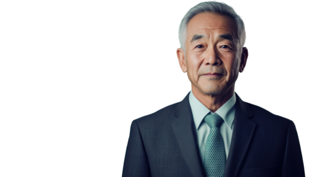 Confident senior businessman posing on transparent background