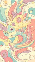 Fototapeta premium Whimsical Creature Swims in Pastel Abstract Ocean