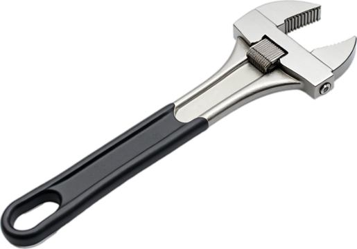 Wrench with a chrome finish and a rubberized grip