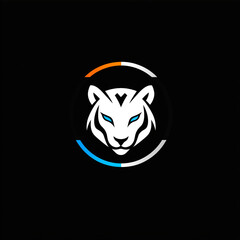 Obraz premium White tiger logo design featuring sharp outlines and vibrant accents on a black background with a modern aesthetic