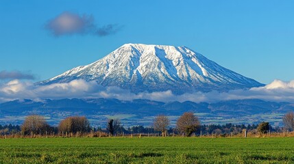 Fototapeta premium Majestic Snow Capped Mountain Under a Clear Blue Sky