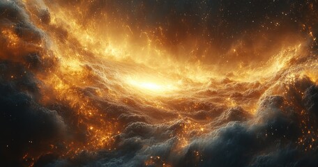 Fototapeta premium Vast Cosmic Landscape with Swirling Galaxy Bright Stars and Ethereal Light