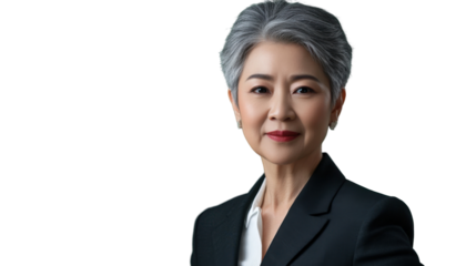 Confident senior businesswoman smiling on transparent background