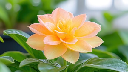 Fototapeta premium Peach dahlia blooms in garden, close-up