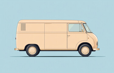 Vintage delivery van stands against a soft blue background showcasing its classic design and charm