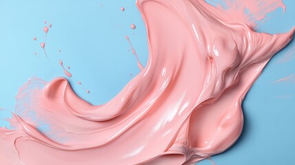 Abstract pink paint splash on blue background.