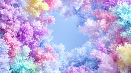 Pastel floral frame, sky background, abstract art, design