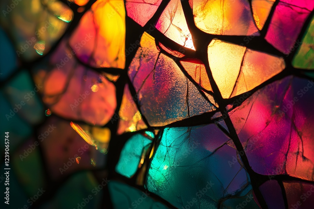 Aufkleber a cracked glass effect with light refracting in multiple colors through each piece