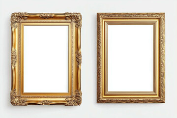 Gilded vintage picture frames. Antique decorative photo borders, blank retro ornate gallery artwork, classical baroque rococo style