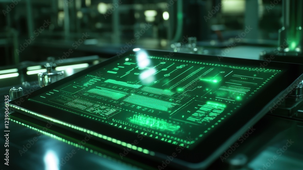Poster innovative production processes are monitored and controlled through a futuristic, transparent table