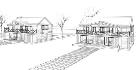 townhouse architectural sketch 3d illustration	
